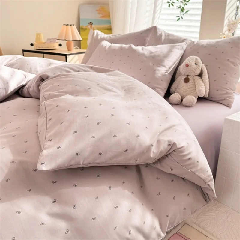 Plant Flower Printing Simple Student Small Fresh Super Soft Waxy Cloud Cotton Three-Piece Set, No Sheets