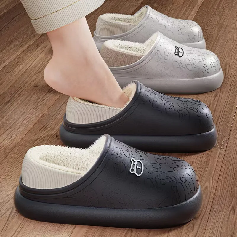 Waterproof cotton slippers for women in winter, new indoor and household anti-skid warm bag with cotton shoes for men