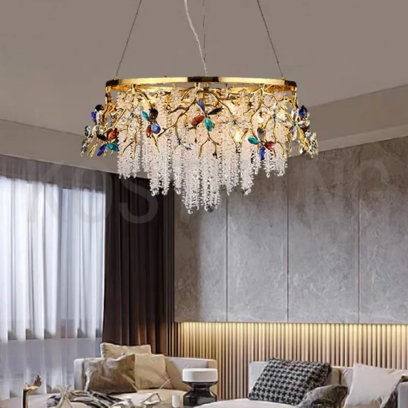 Luxury Flower Crystal Chandelier for Living Room Dining Room Nordic Branch Colorful Crystal Pendant Light Bedroom Kitchen