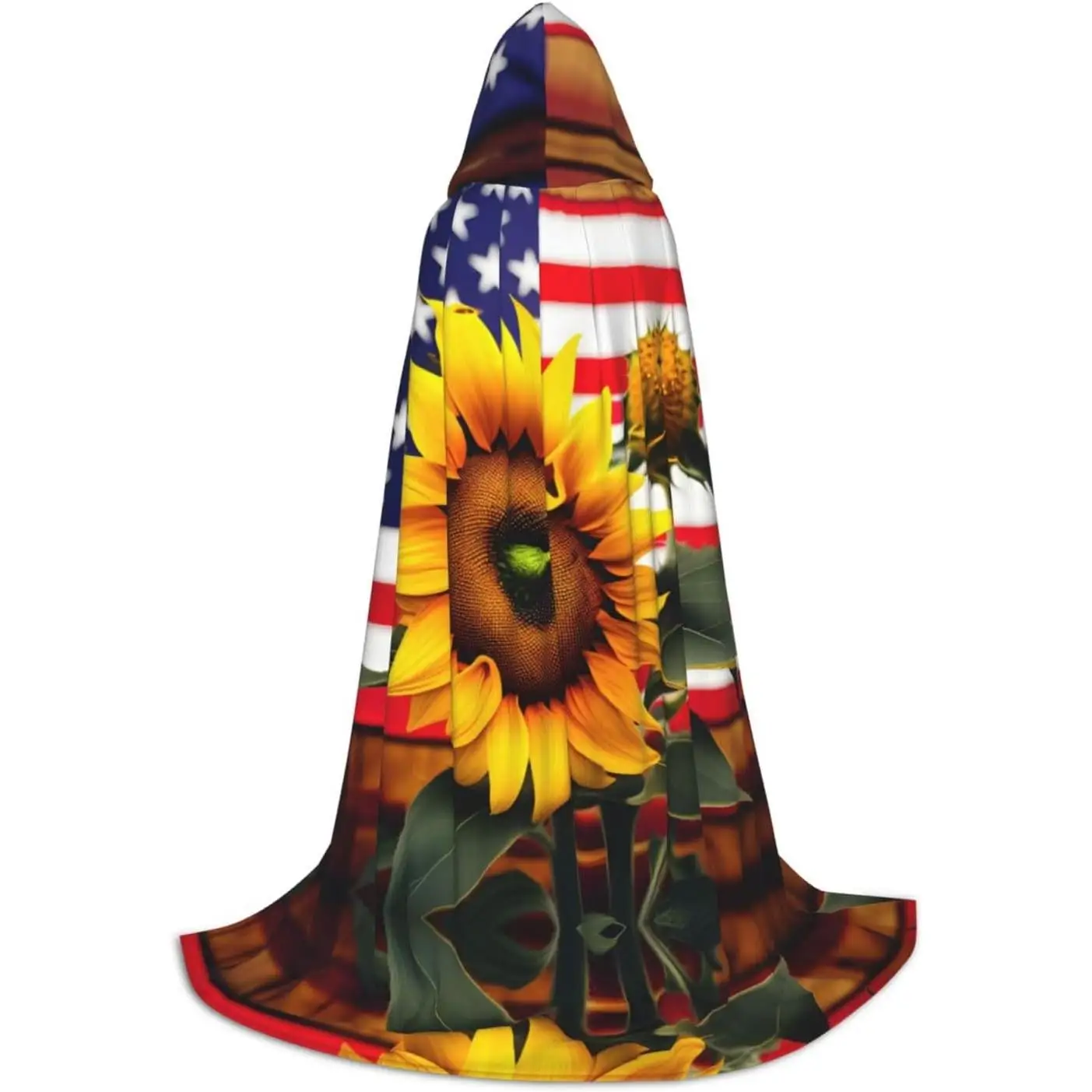 

Sunflower And American Flag print Long Hooded Cloak Halloween Cloak Costumes Hooded Cape Masquerade Dress Up