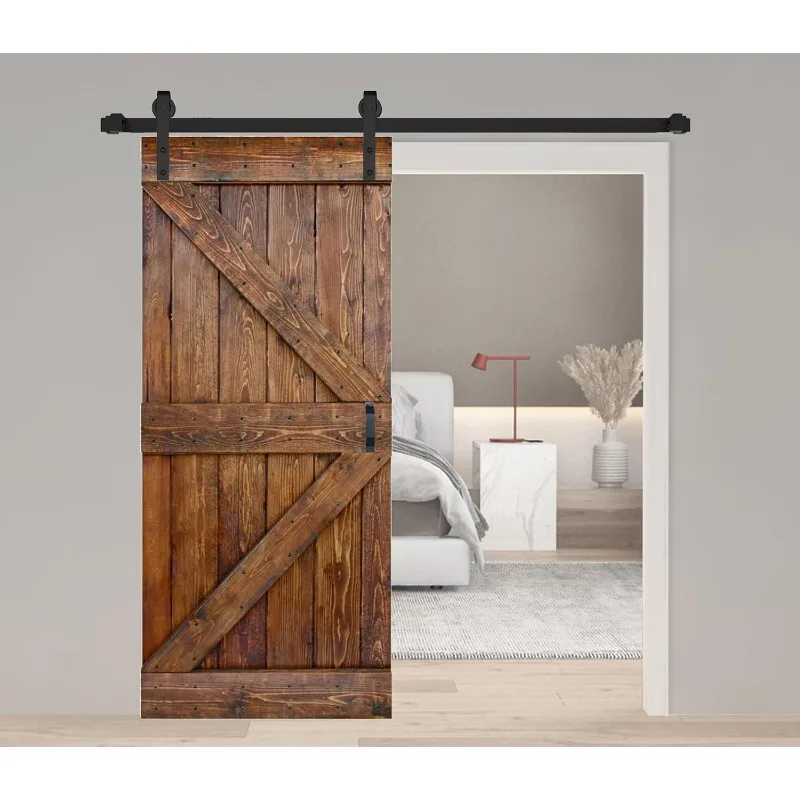 

38 x 84 дюйма, классическая отделка орехового дерева, раздвижная дверь сарая из массива дерева своими руками с комплектом фурнитуры — требуется сборка