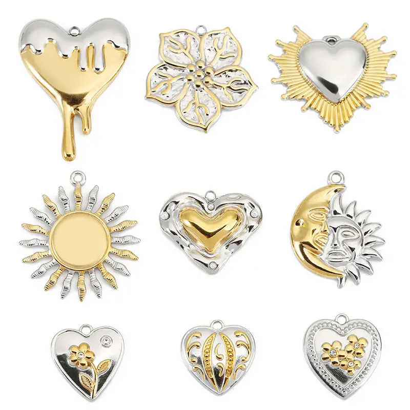 

3pcs Stainless Steel Gradient Flower Heart Charms Two Tone Sun Smile Pendant for DIY Earring Necklace Jewelry Making Accessories
