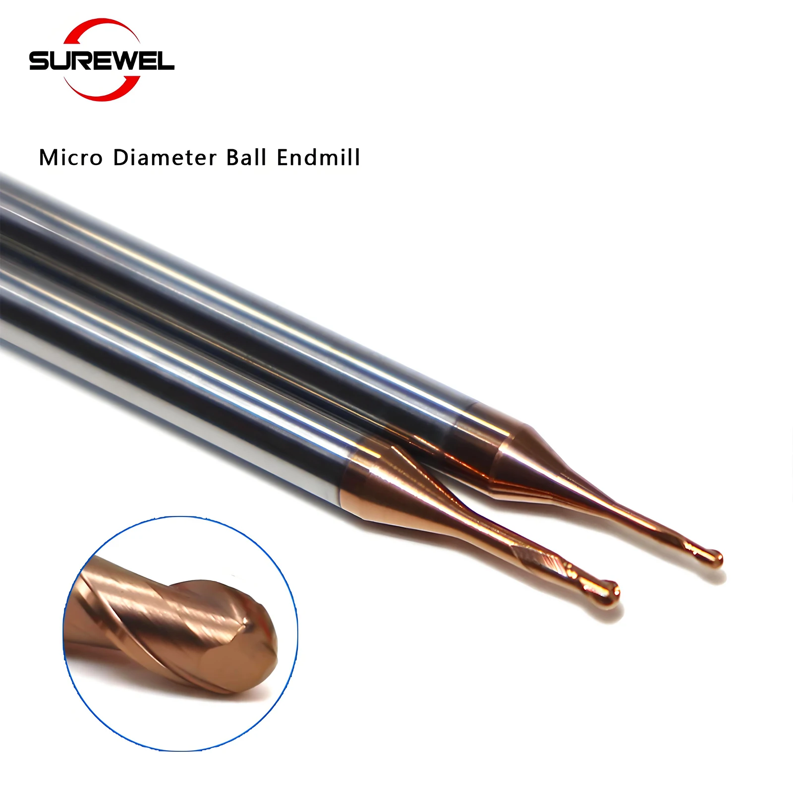 مطحنة نهاية الكرة الدقيقة من كربيد SUREWEL ، لطحن المعادن ، الفولاذ المقاوم للصدأ ، سبائك التيتانيوم ، HRC60 الكرة الأنف قطع طاحونة التصنيع باستخدام الحاسب الآلي