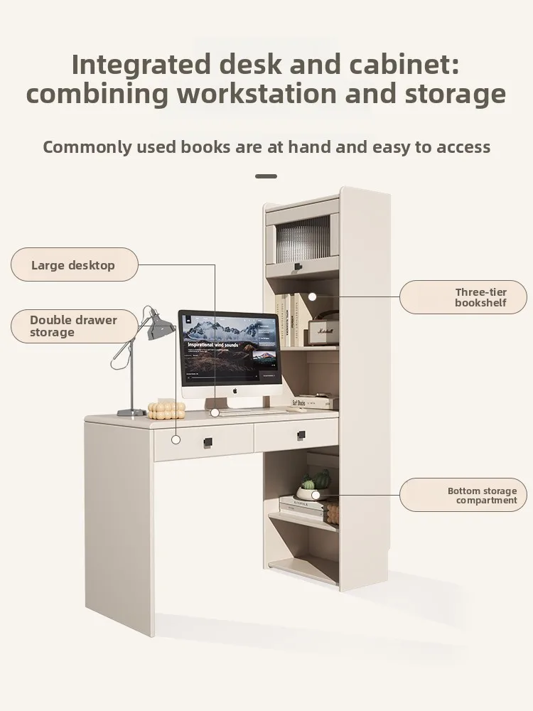 All Solid Wood Corner Desk Bookshelf Integrated, Simple Student Writing Study Table