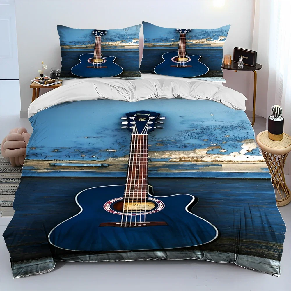 3PCS Single-sided Classical Guitar  Printed Comforter BeddingSets Comfortable Bedspreads Comforter Duvet King Queen Bedding