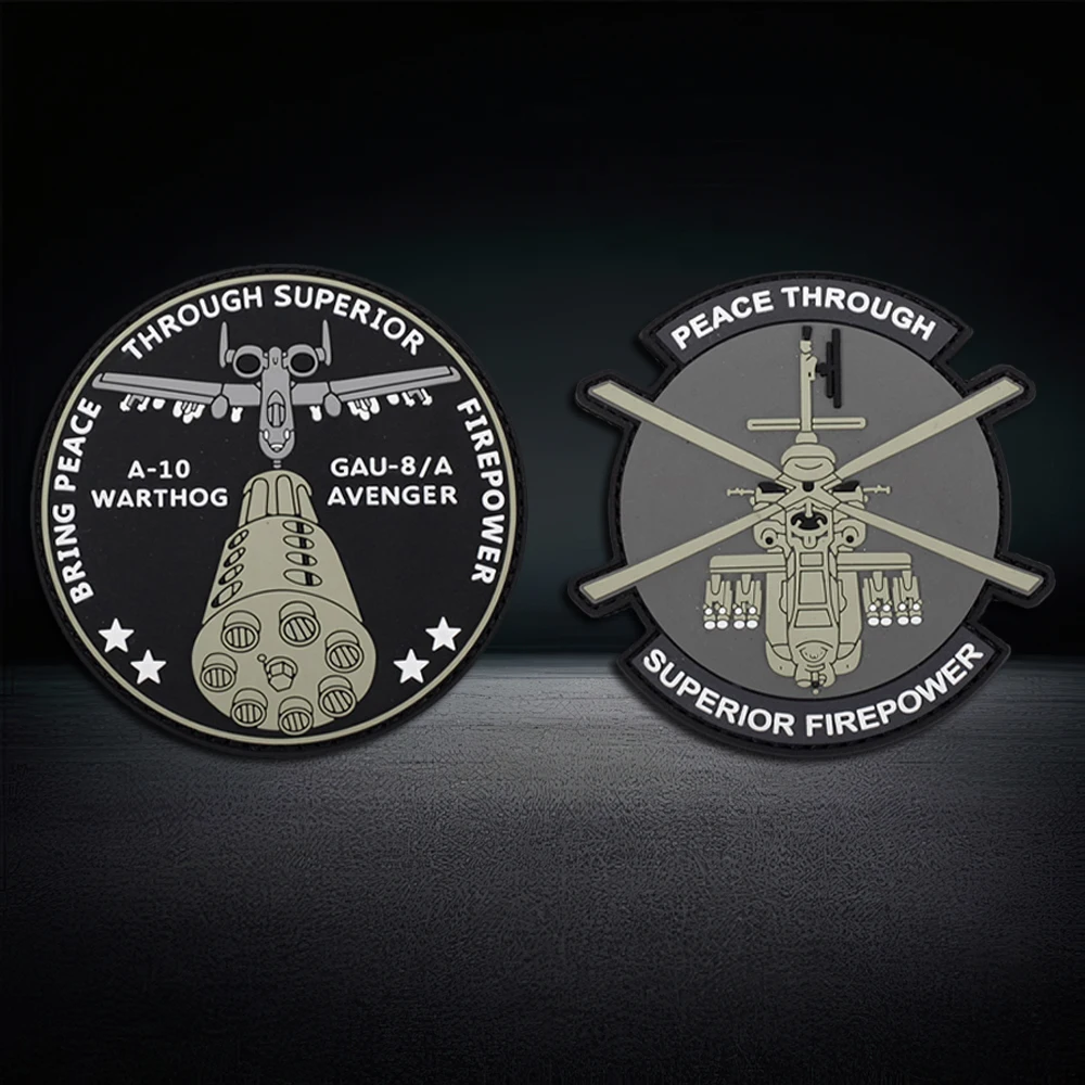 A-10 Warthog & Helicopter PVC Rubber Morale Patch Tactical Badge Armband Sticker For Outdoor