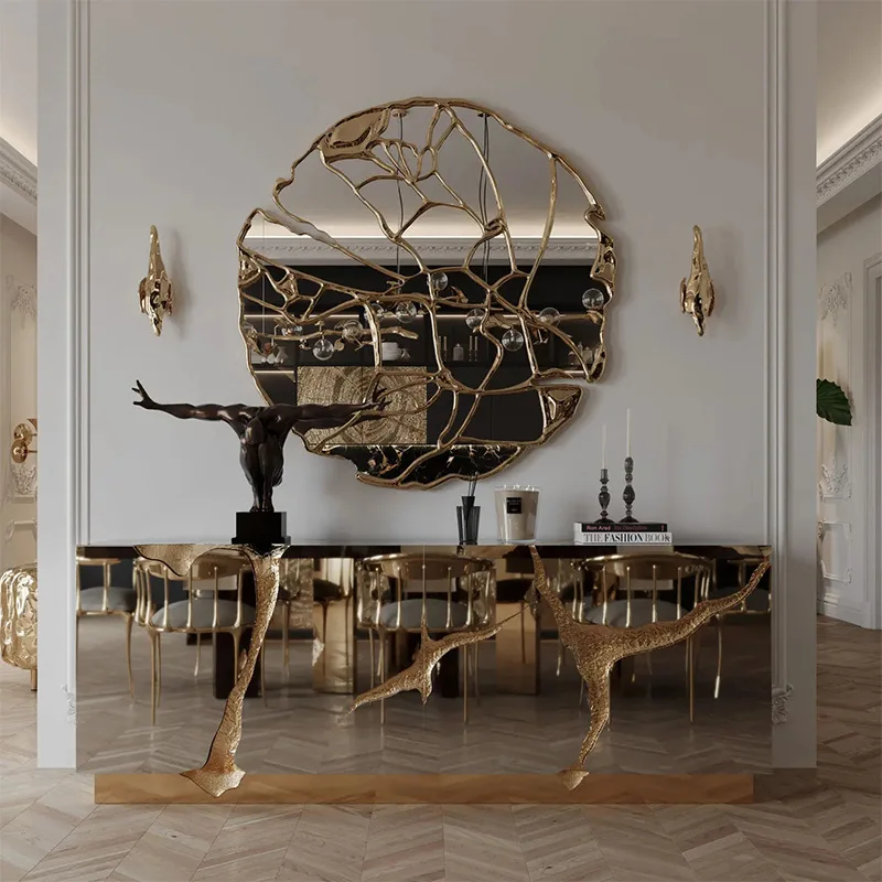 

Side cabinet, modern, simple, light luxury, gold, stainless steel, art, personality, entry, entrance cabinet