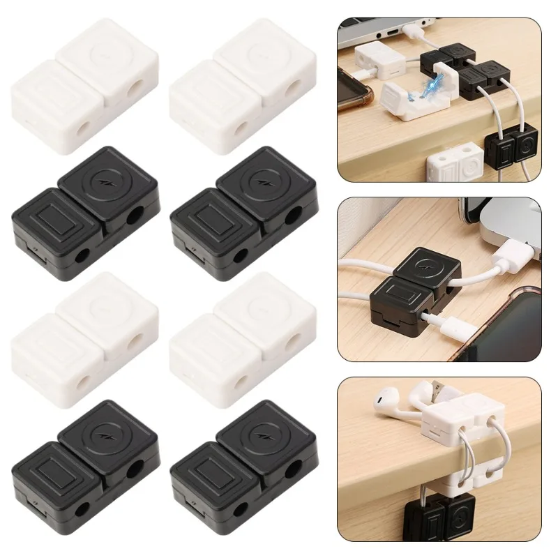 

2 in 1 Magnetic Cable Organizer Clips Double-door Self Adhesive Cable Fixing Clip Holder Desktop USB Line Power Cord Management