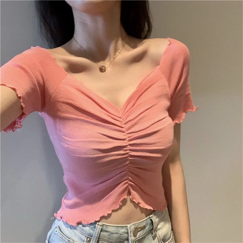 

Sexy 2023 Summer Women Ruffles Tank Top Fashion Ladies Sleeveless Strapless Ruched Slim Crop Top Camisole Female Clothing Tanks