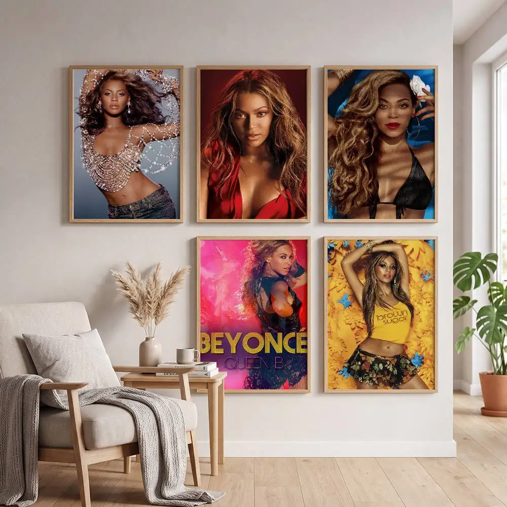 Retro B-Beyonce Singer Classic Movie Poster Self-adhesive Art Waterproof Paper Sticker Coffee House Bar Room Wall Decor