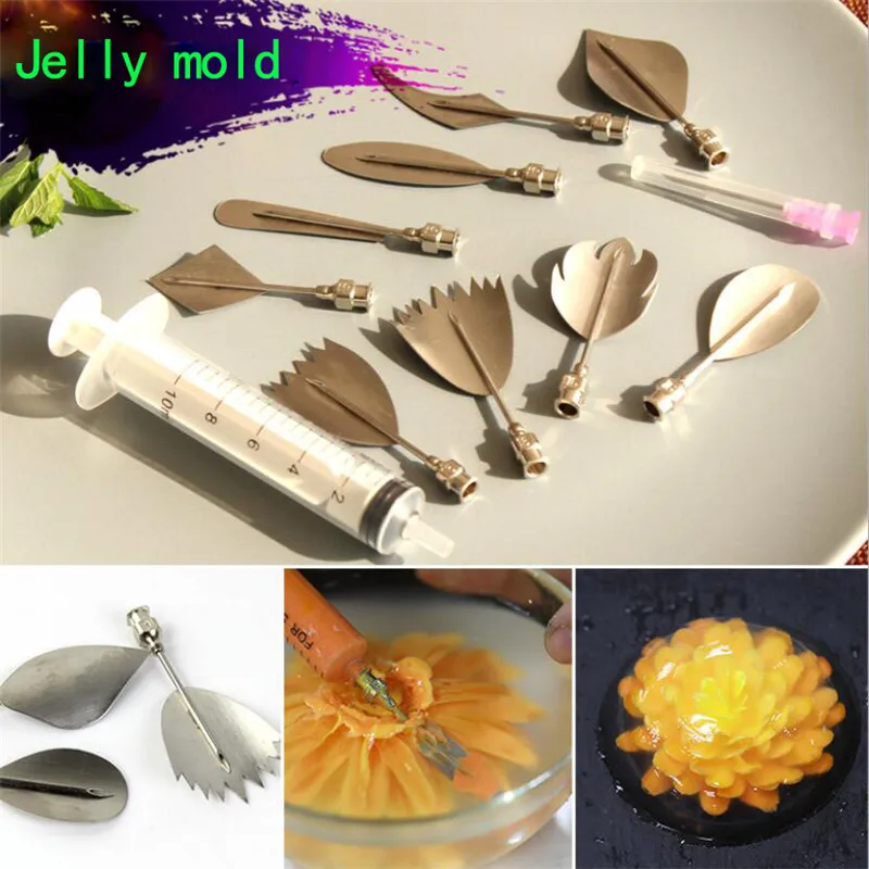 10Pcs Pudding Nozzle +1 Syringe Tool 3D Jelly Flower Cake Jello Gelatin Art Tool Russia Nozzle DIY Cake Decorating Tools