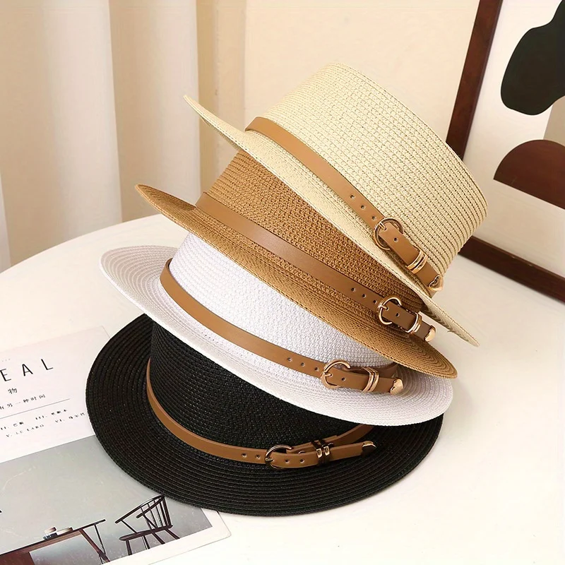 

Straw Hat Women's Summer Beach Sunshade Hat Braided Straw Sunblock Hat French Belt Vintage Top Hat Sun Hats For Women