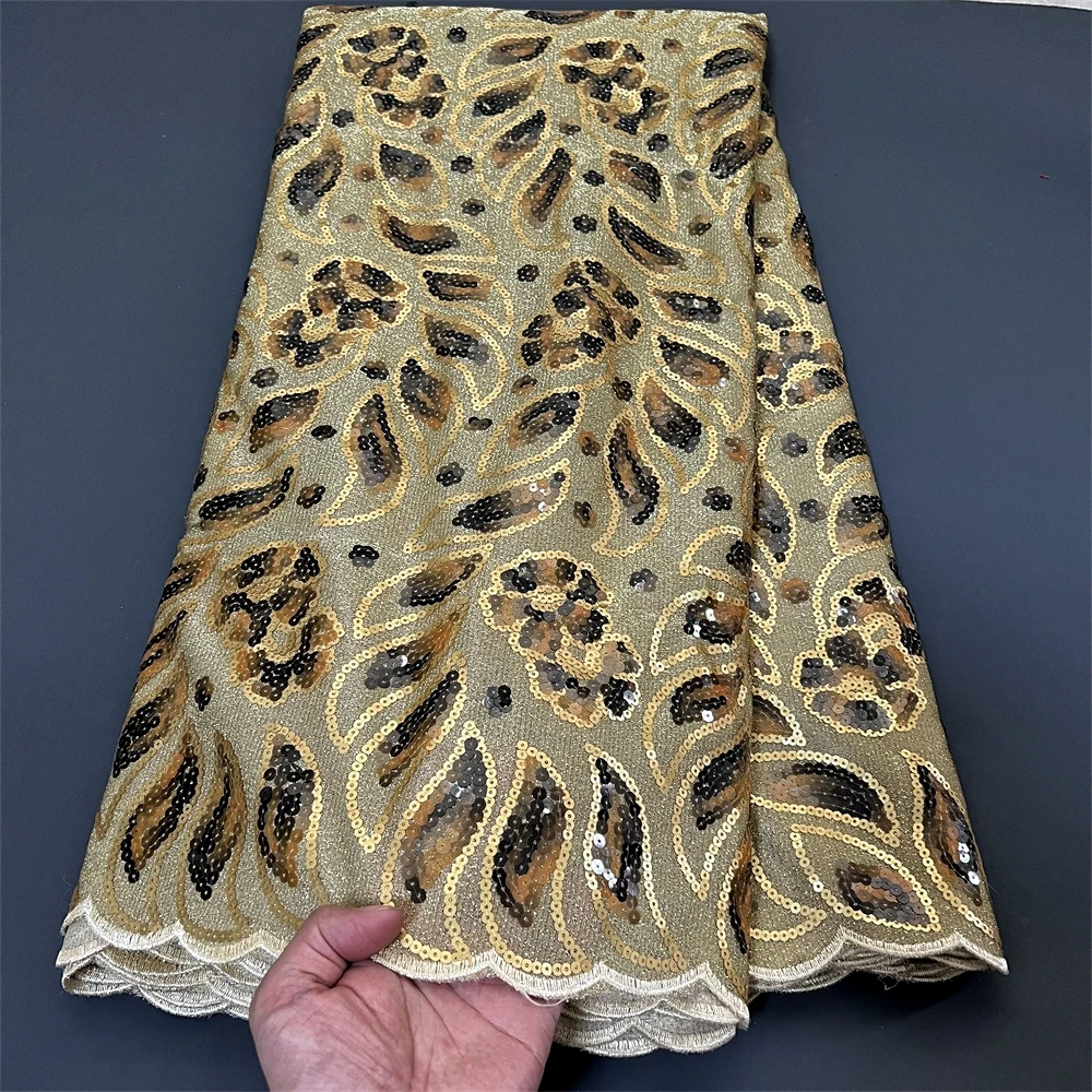 2026 High Quality African Nigerian Lace Fabric Embroidery Tulle Pure Wedding Party Dress Guipure Sequins For Sewing Beads 5yards