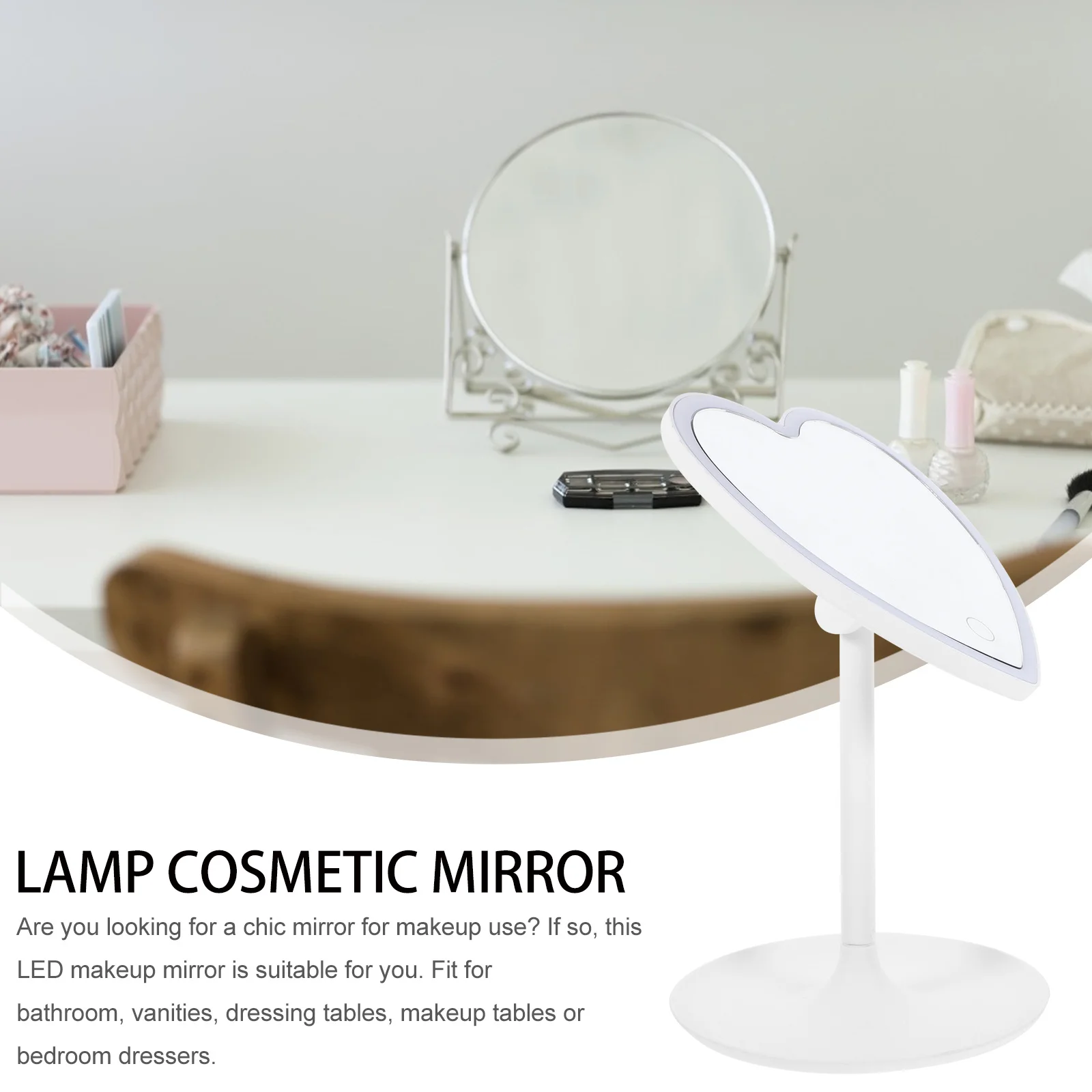 ミンキシー LED メイクアップミラー デスクトップミラー タッチセンサー付き ラブハートデザイン 自宅寮用美容