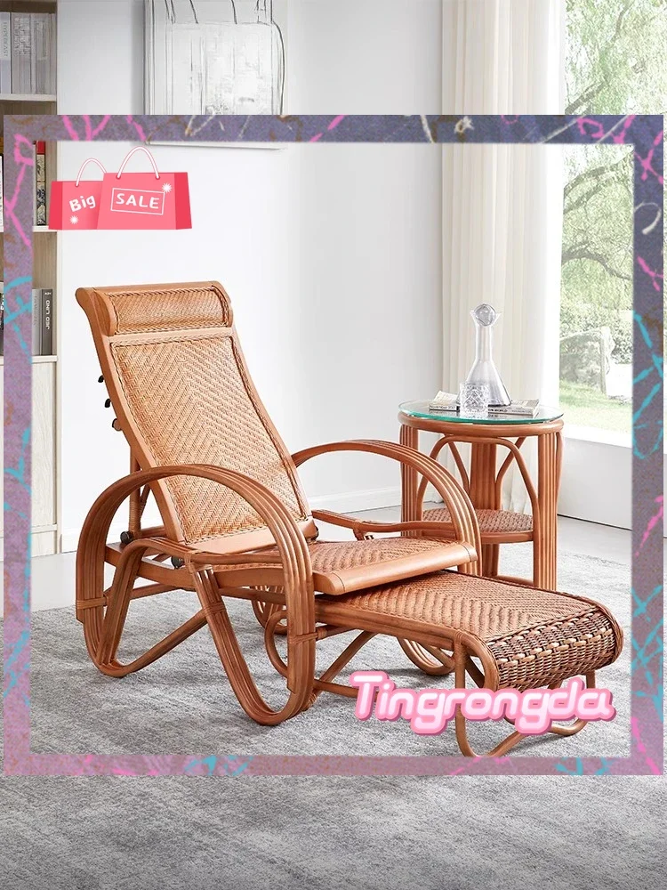 Y Jade rattan rattan chair, real rattan folding recliner, high backrest, elderly free chair, balcony lunch break,