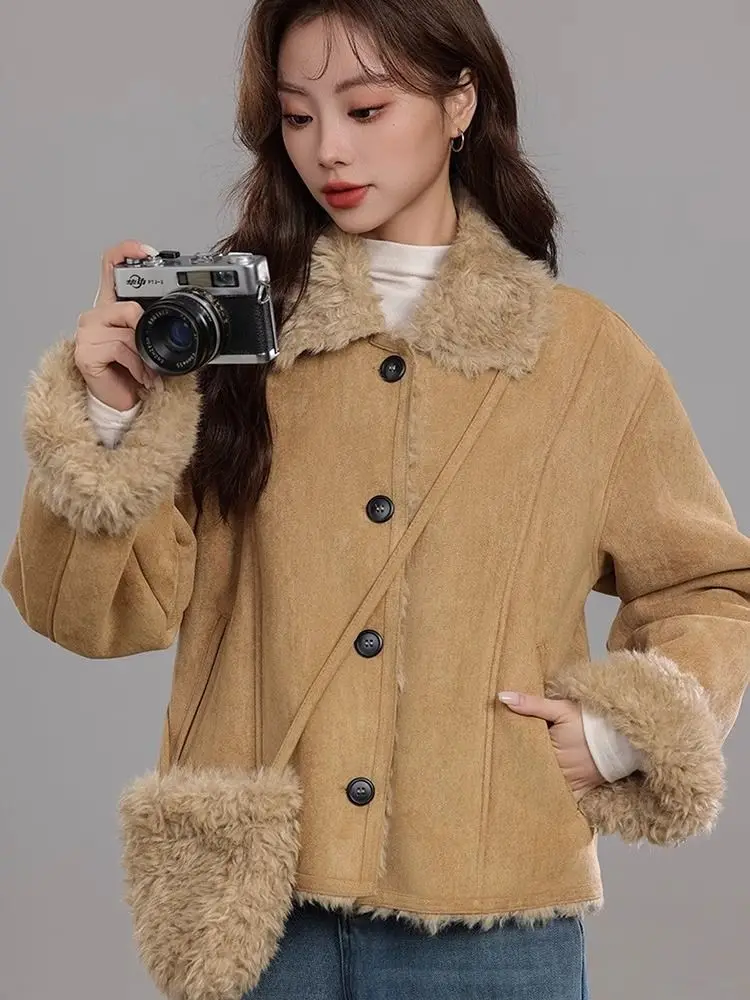 

ort Suede Fur Lined Women's Jaet 2025 Winter New Sle Inteated Leather And Fur Youth And Middle-aged Suitable Straight...