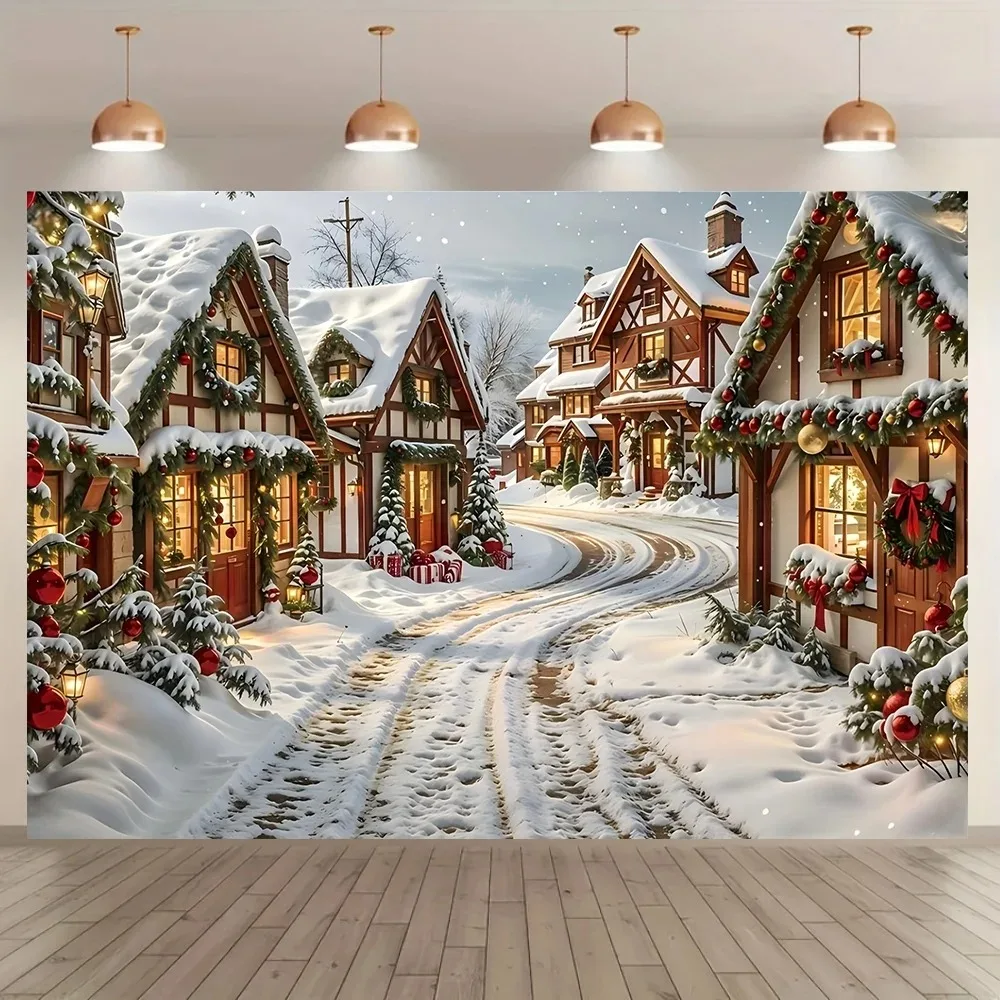 Vintage Lebkuchenhaus Weihnachten Schnee Dorf Hintergrund, Weihnachtsgeschenk Dekorationen, Familie Party Banner Hintergrund Tuch
