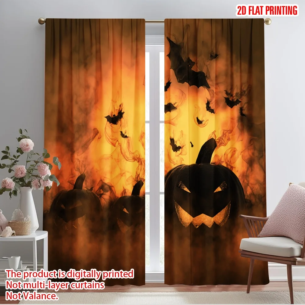 2pcs,2D plane printing Light Filtering Curtains halloween pumpkin (13) Durable Polyester (without rod) Art Deco Festive Ldeal