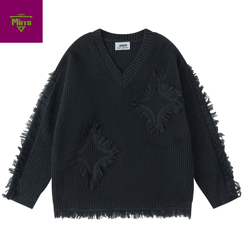 

Tassel Patchwork Vintage Sweaters Men Streetwear Harajuku Hip Hop Oversized Sweaters Knit Jumpers Loose Y2K Sweaters Knitwear