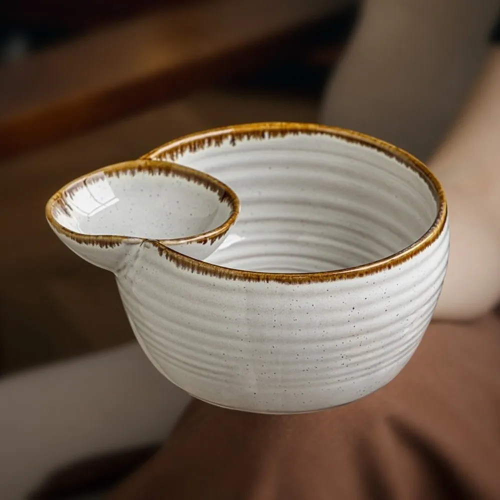 Tableware Japanese Style Single Ear Dipping Bowl Ceramic Creative Divided Snack Bowl Compartment Vintage Salad Bowl Home Dining