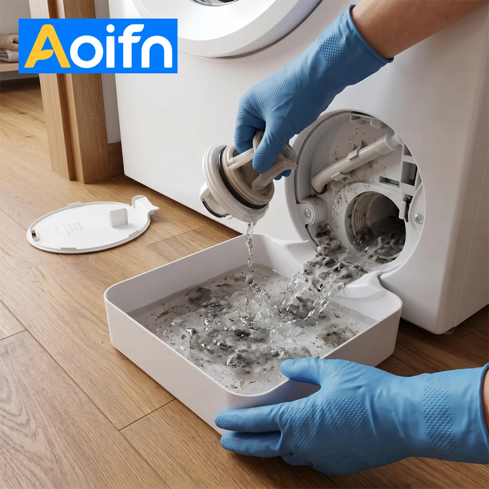 Image of Aoifn Waschmaschinen-Auffangwanne, Wasserfangschale für Frontlader-Waschmaschinen, Filterreinigung, Bodenschutz gegen Waschmittelüberlauf