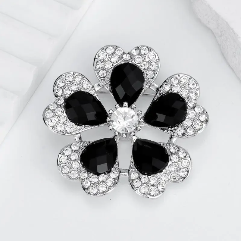 دبابيس زهرة حجر الراين الأسود الرائعة للنساء دبابيس التلبيب الأنيقة مجوهرات الزفاف الديكور #5