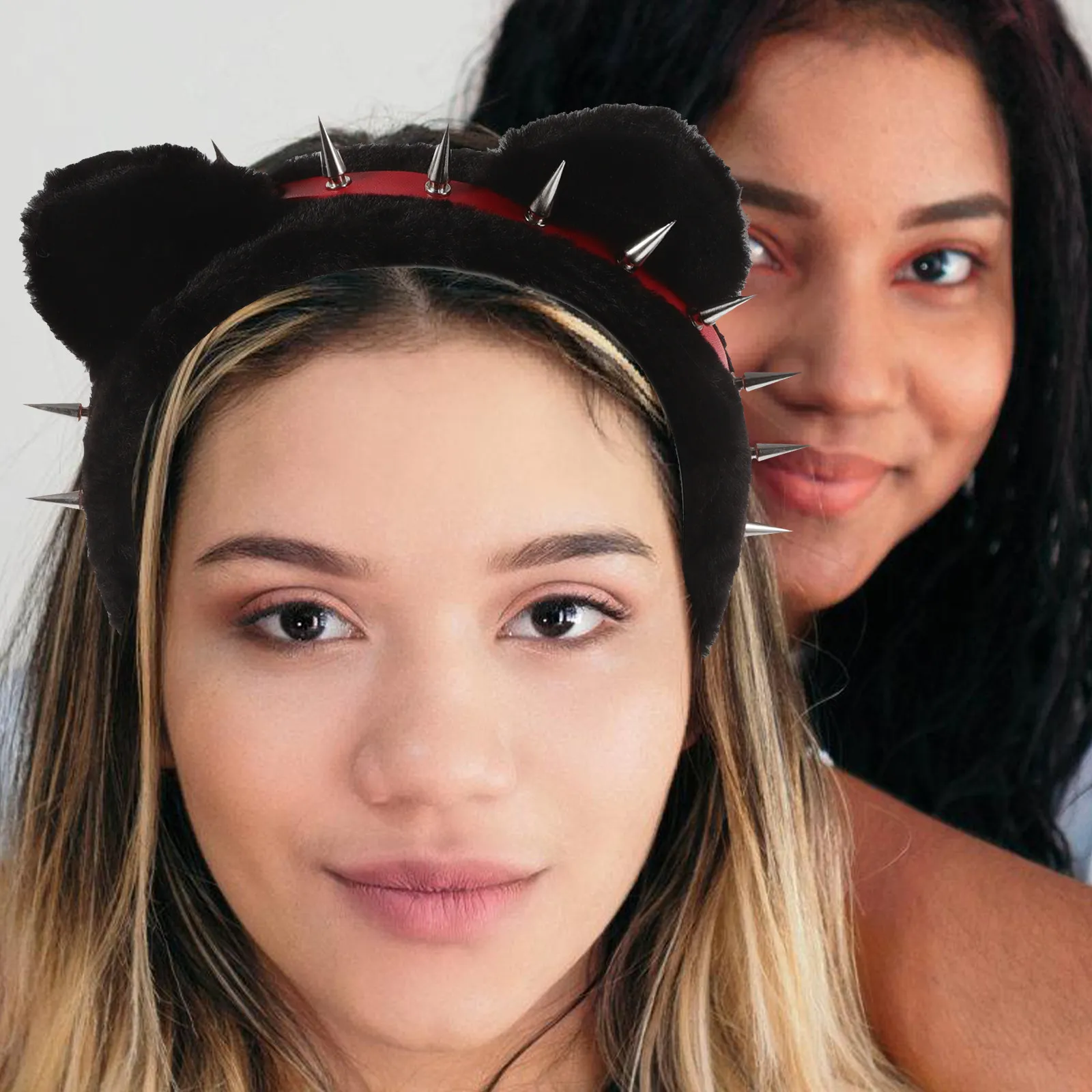 Cat Ears Headband Punk Chain Decoration Soft Elastic Fit Festival Party Cosplay Hair Band Animal Ear Headpiece Women