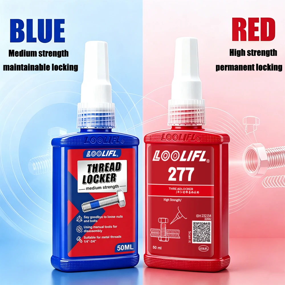 50ml Thread Locker Screw Glue Blue Medium Strength Red 277 High Strength Anti-loosening Anaerobic Thread Sealant for Metal Bolts