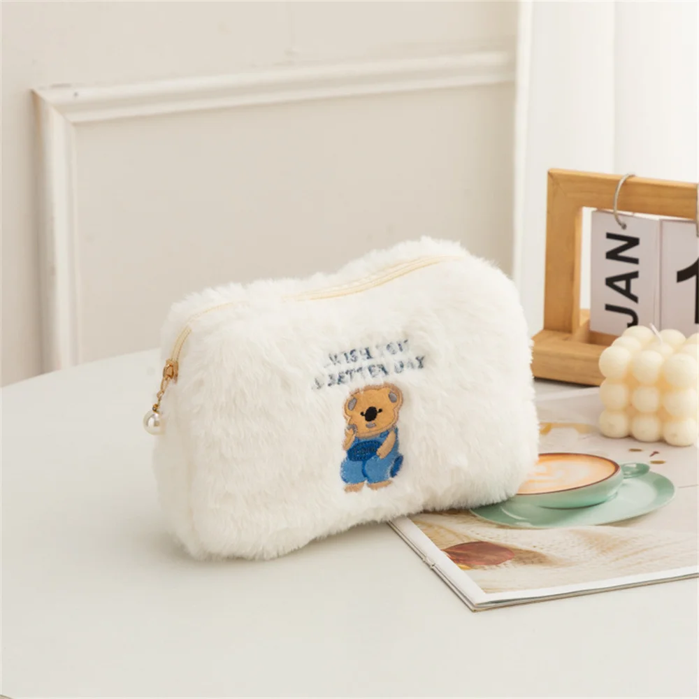 Plush Makeup Bag Cute Littler Rabbit Portable Storage Wash Bag Girl Large Capacity Embroidery Bag Travel Cosmetic Organizer