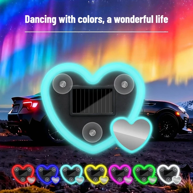 

Solar-Powered Car Neon Light Wireless Cute Heart-Shaped LED Ambient Light Suction Cup USB Rechargeable Atmosphere Breathing Lamp
