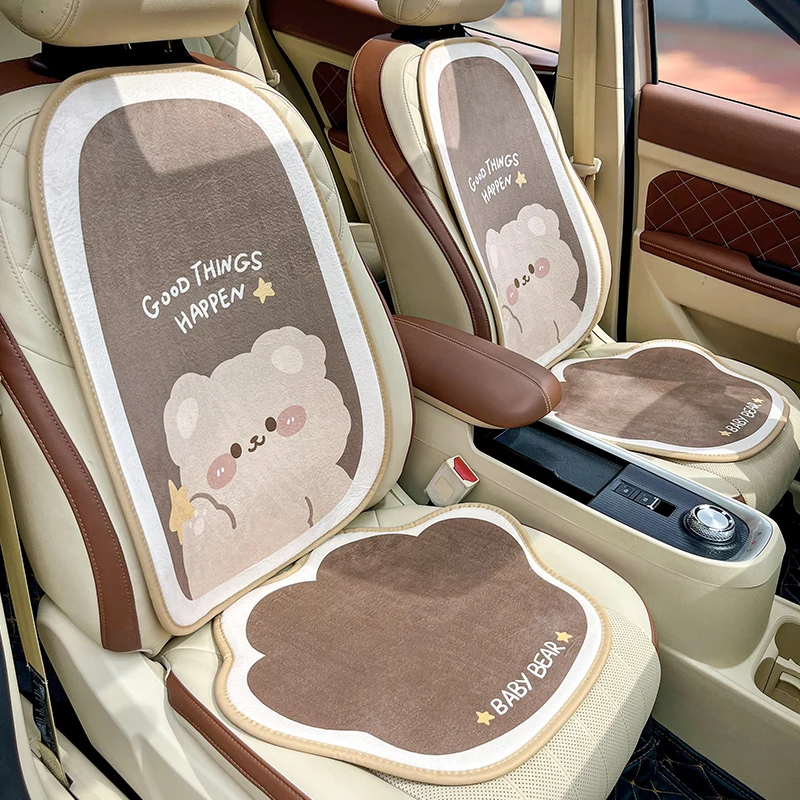 

New Arrival Cartoon Bear Plush Winter Autum Spring Universal Fart Rear Ladies Car Seat Cushion Cover Car Interior Accessories