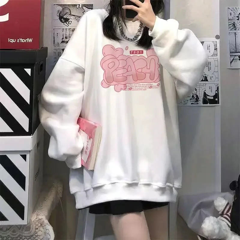 Harajuku Spring Autumn Kuromi Print Sweatshirt Women Oversize O-neck Jumper Kawaii Clothes Streetwear Women Kpop Aesthetic Top