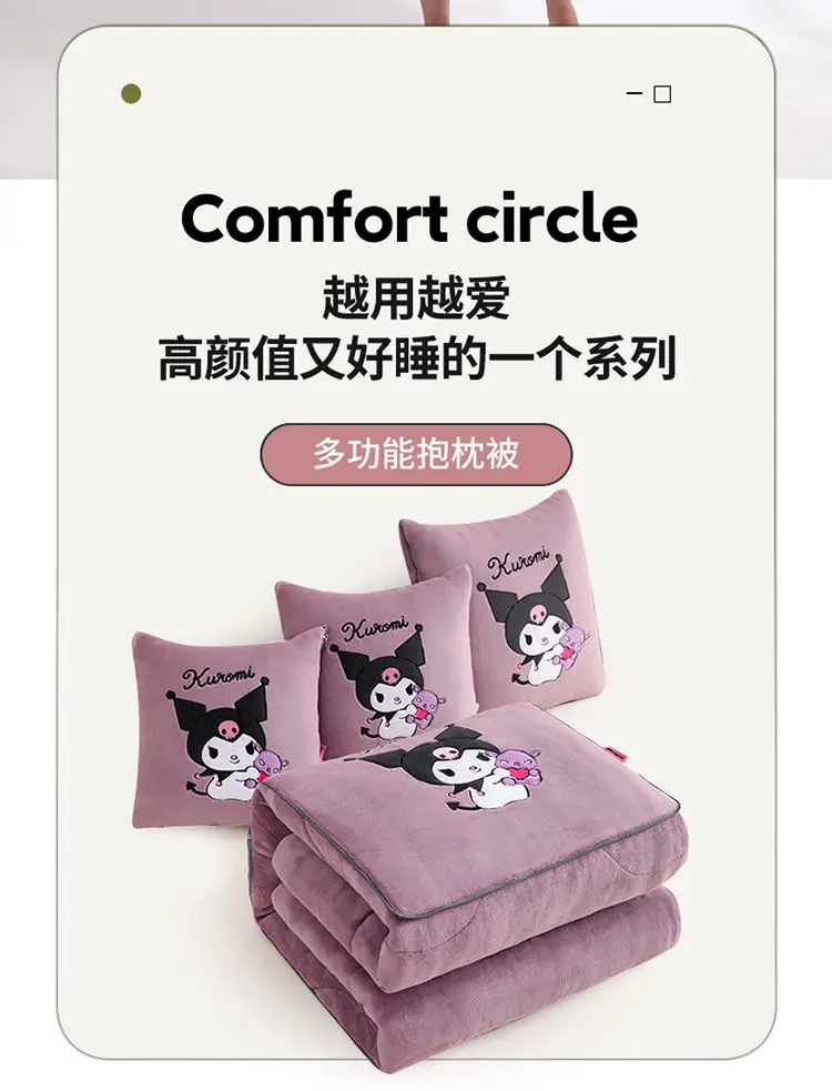 Sanrio kuromi cartoon schattig verdikt paars kussen creatief Kawaii thuiskantoor dutje deken bank autokussen 2-in-1 cadeau
