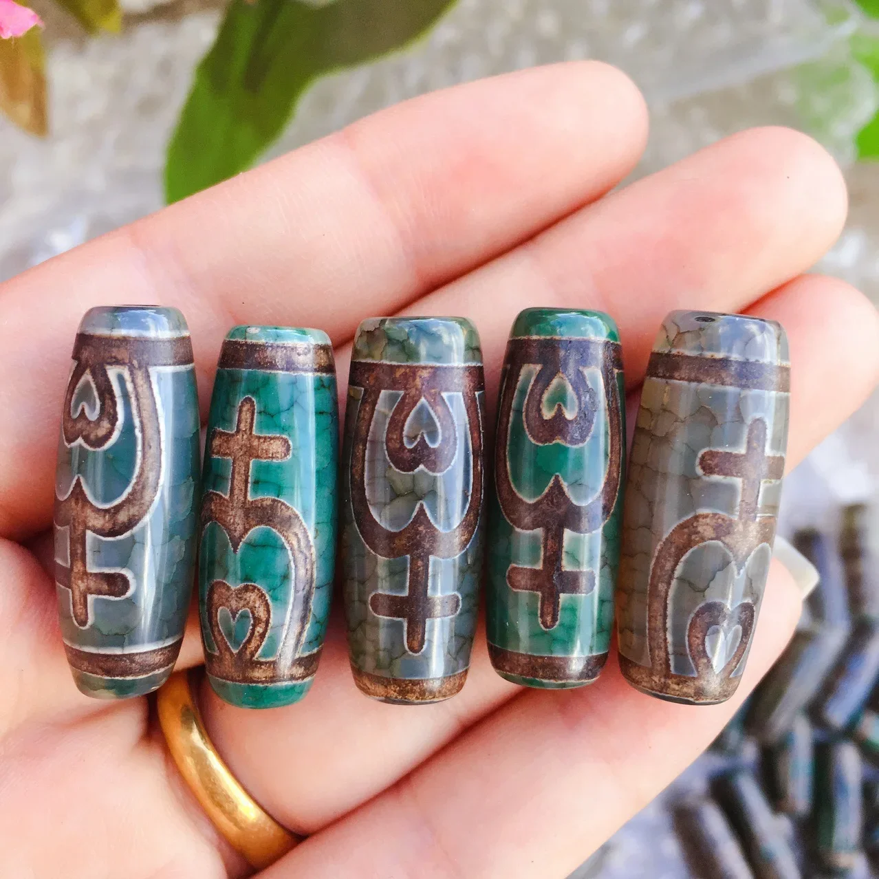 Cuentas de ágata tibetana Natural para mujeres y hombres, botella de néctar de Buda, Reiki curativo, piedra verde gris Vintage, 30mm, 1 unidad