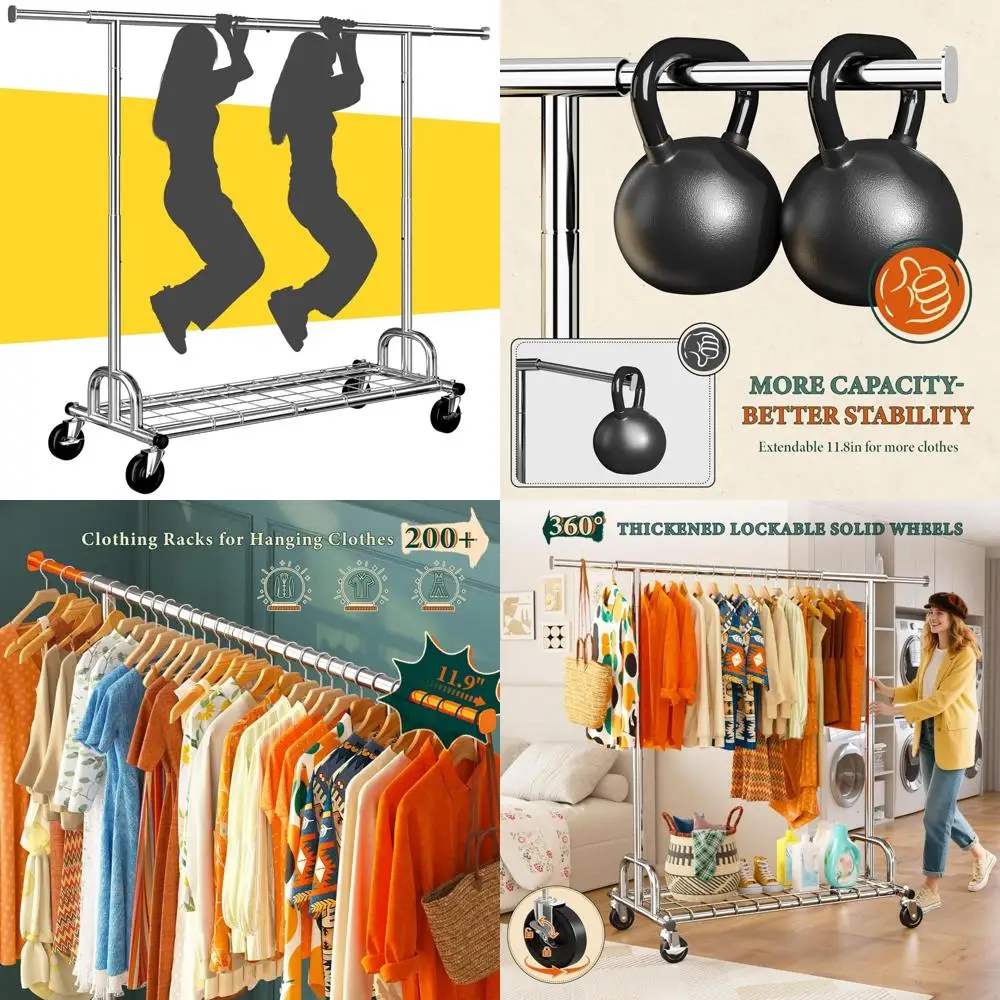 heavy duty clothes rack, clothing racks for hanging heavy clothes 200+, rolling clothing rack load 485 lbs, extendable & adjust