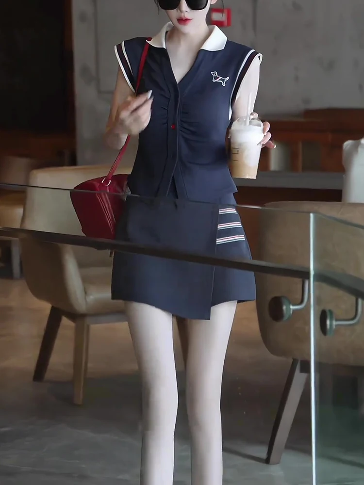 korean-sle-slimming-v-ne-sexy-t-irt-skirt-set-summer-faion-simple-high-end-feeling-women's-two-piece-suit-cotton-blend