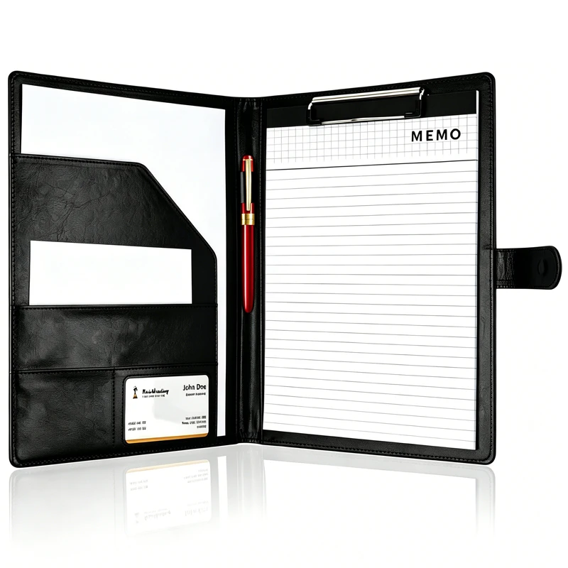 A4 Leather Business Portfolio Folder, Multifunctional Document Organizer for Contracts & Meeting Minutes, Office Stationery