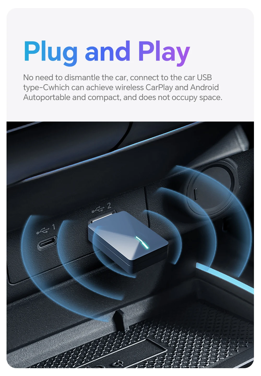 XUDA Kabelgebundener zu Kabelloser Carplay-Adapter, Kabelloses Android Auto für Peugeot 208 308 408 508 2008 3008 4008 5008 – Detail 6