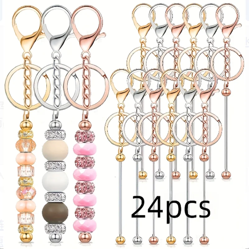 24PC DIY Metal Bead Keychain Jewelry Pendant Fashion Mobile Phone Chain Creative Bag Hanging Decoration High Appearance Level view 2