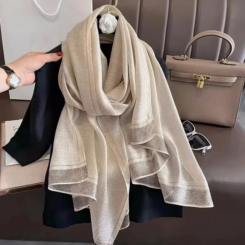 

Новинка 2025 года, женский шарф, зимние теплые однотонные шелковые шерстяные шали, женские накидки Bufanda, цветочные пашмины, роскошные шарфы с вышивкой