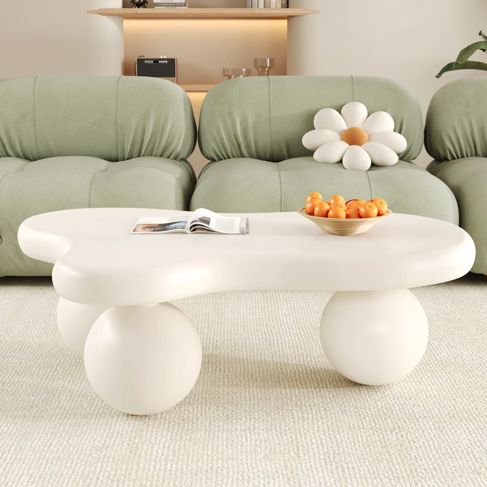 Table basse PINGGO style nuage blanc avec éclairage LED 16 couleurs, accent moderne élégant pour salon et chambre d'enfant
