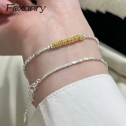 Foxanry Minimalist Silver Color Chain Bracelets for Women Couples Korean Cute Vintage Punk Geometric Birthday Party Jewelry Gift