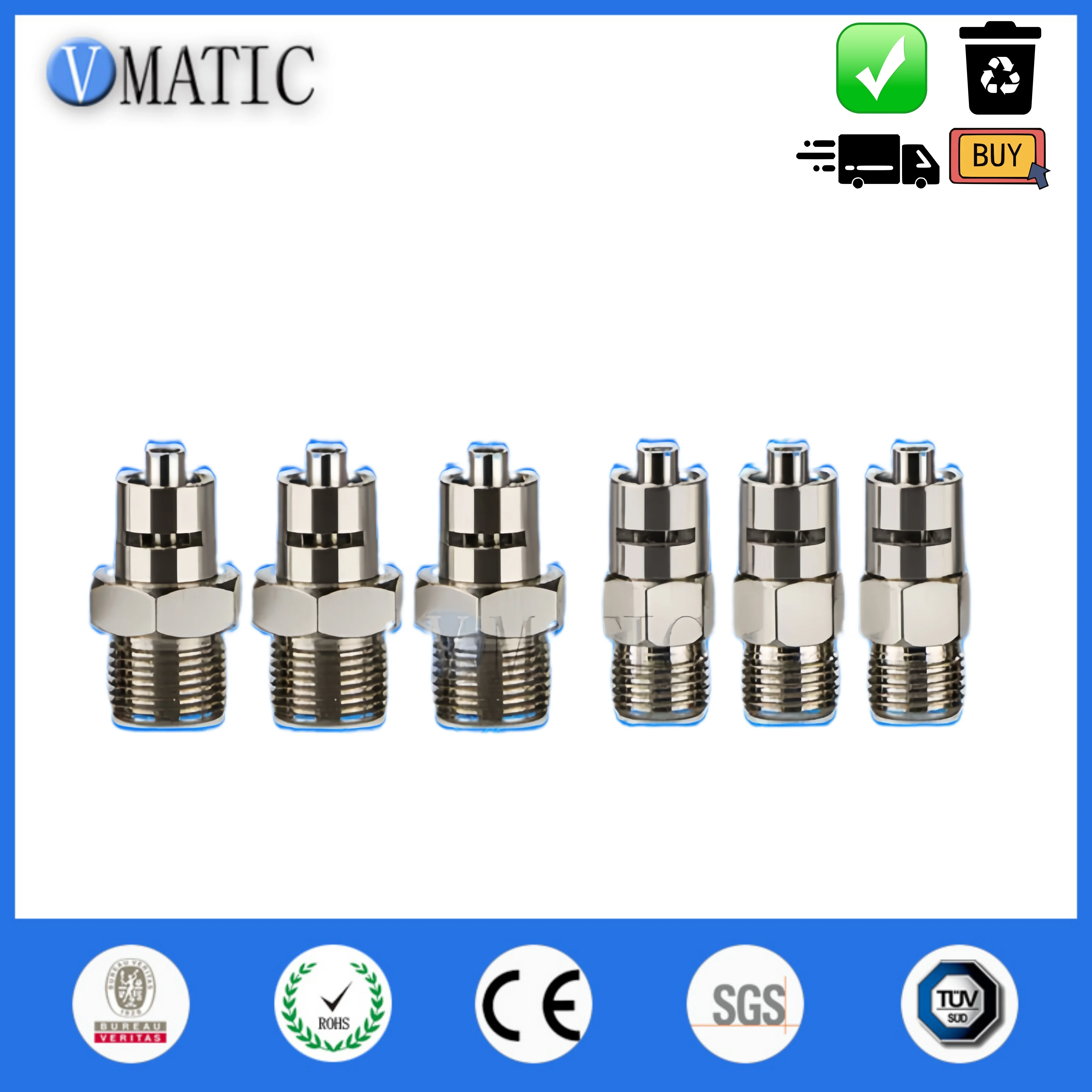 

10PCS Stainless Steel Luer Lock Adapters 1/4" & 1/8" Threaded Double-End Connectors for Pneumatic Systems and Dispense Equipment