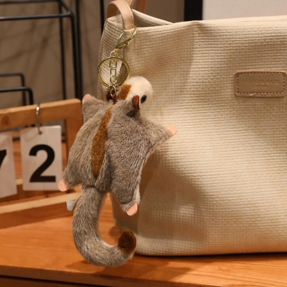 Soft Fluffy Plush Animal Keychain Magnetic Lovely Sugar Glider Keyring Hanging Mini Flying Squirrel Pendant Backpack Decoration