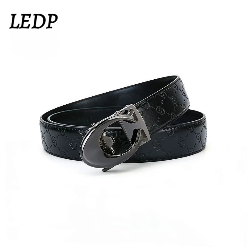 

3.5cm Wide Men's Luxury Brand Belt Designer Automatic Buckle High-End Black Leather Waist Belt Embossed Business Belt 2026