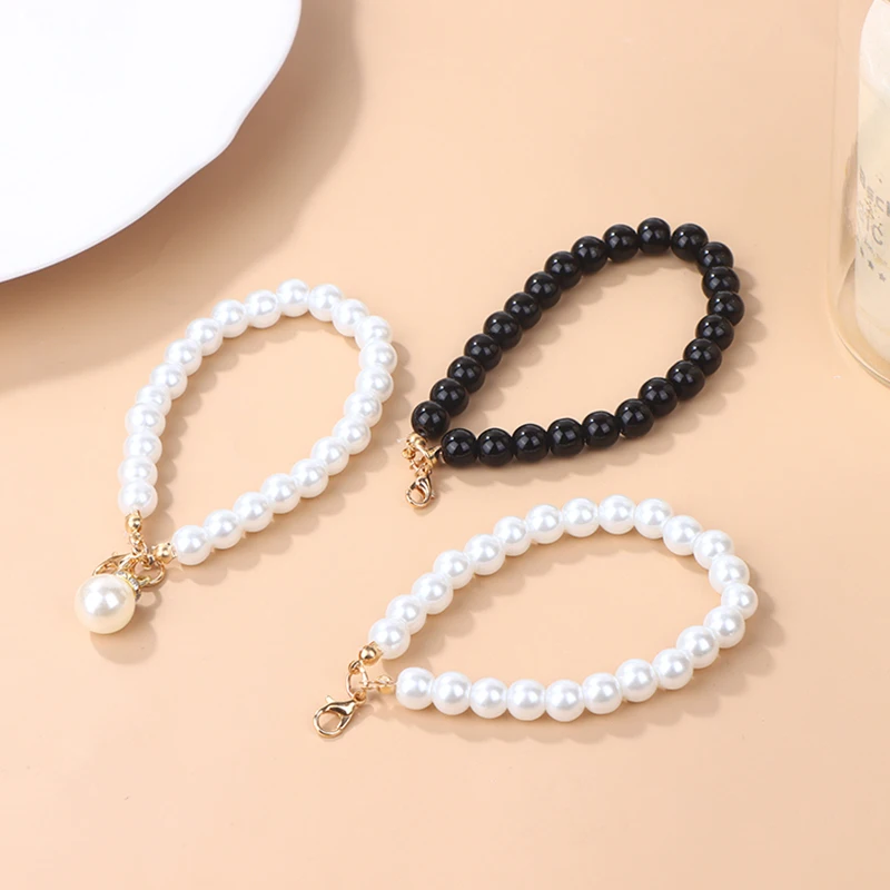 Simulated Pearl Keychain Earphone Bag Pendant Wrist Beaded Key Holder Pearl Beaded Bracelet Keyring Women Mobile Phone Ornament