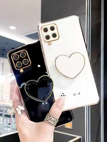 Love Heart Holder Case For Samsung Galaxy M53 M33 M23 5g M13 M32 4g A12 A22 4g Luxury Plating Stand Silicone Cover M 53 33 13 23
