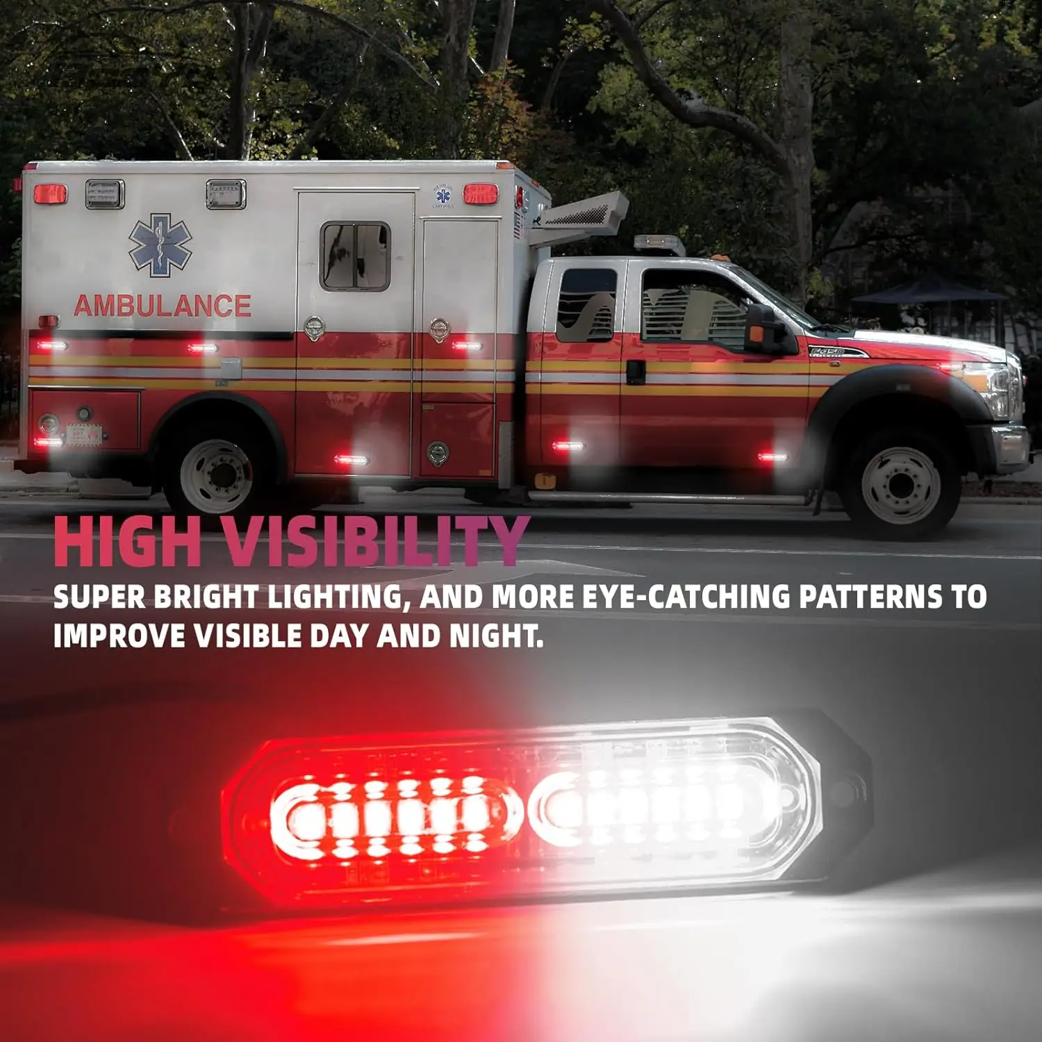 Red/white LED surface mounted emergency flashing lights, suitable for trucks/vehicles/sedans, 8 pieces)