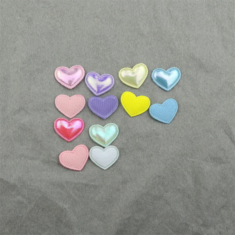 200Pcs 14*18mm Brightening Heart Padded Applique for Hat Clothes Sewing Patches DIY Headwear Clip Bows Decor Accessories Arts