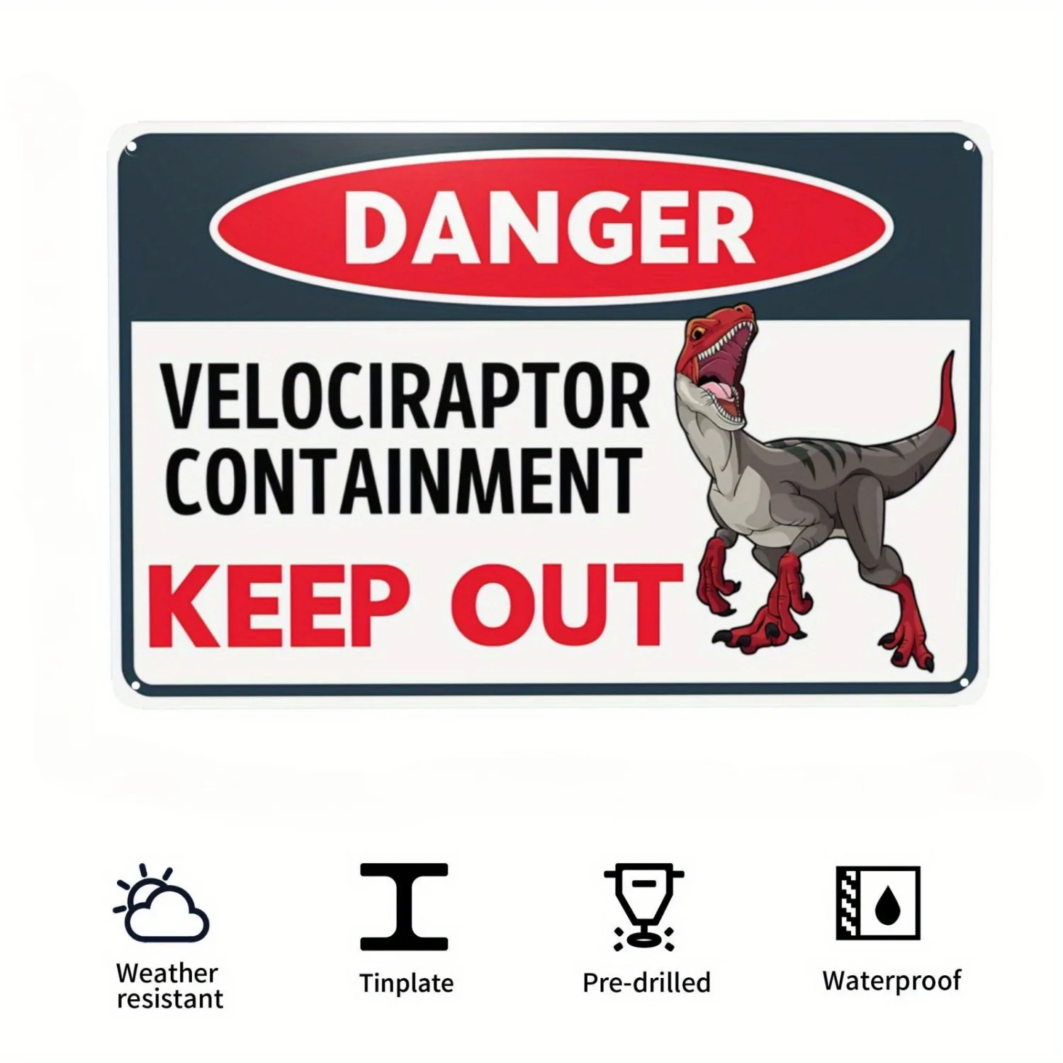 Letrero de Metal "perardo de choque eléctrico de alto voltaje, contención de Velociraptor de peligro", letrero